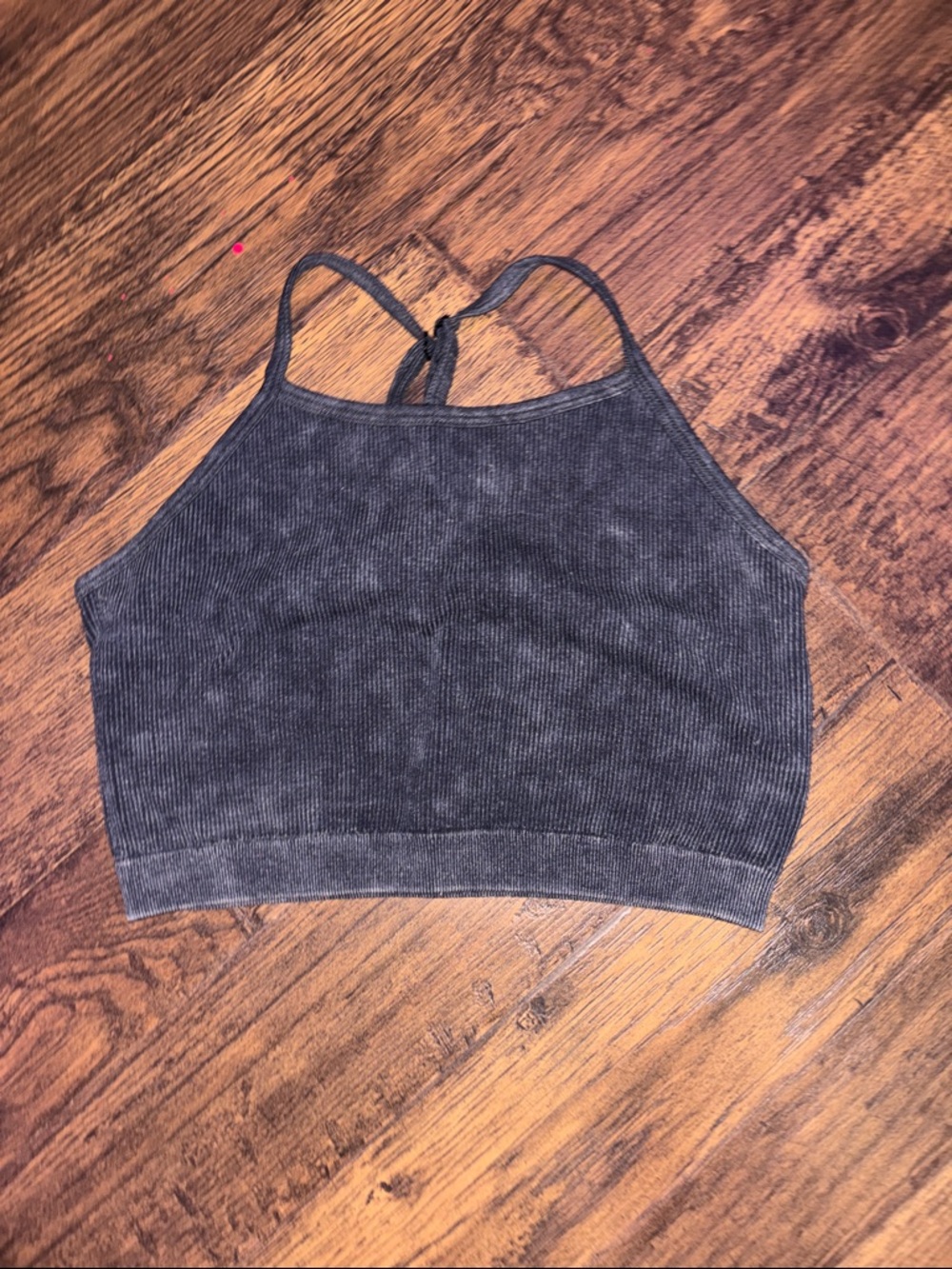 Ribbed Cropped adjustable Halter Tank Top in Charcoal Black